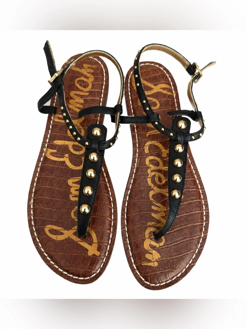 Sam Edelman Women’s Black Studded T-Strap Thong Sandals. Size: 9